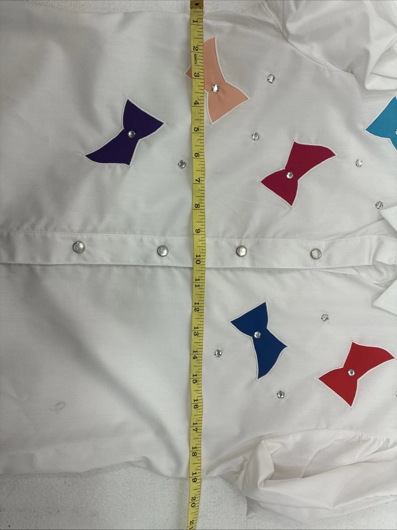 New Women’s H Bar C White Deigned Long Sleeve Pearl Snap Size 10 KK-32