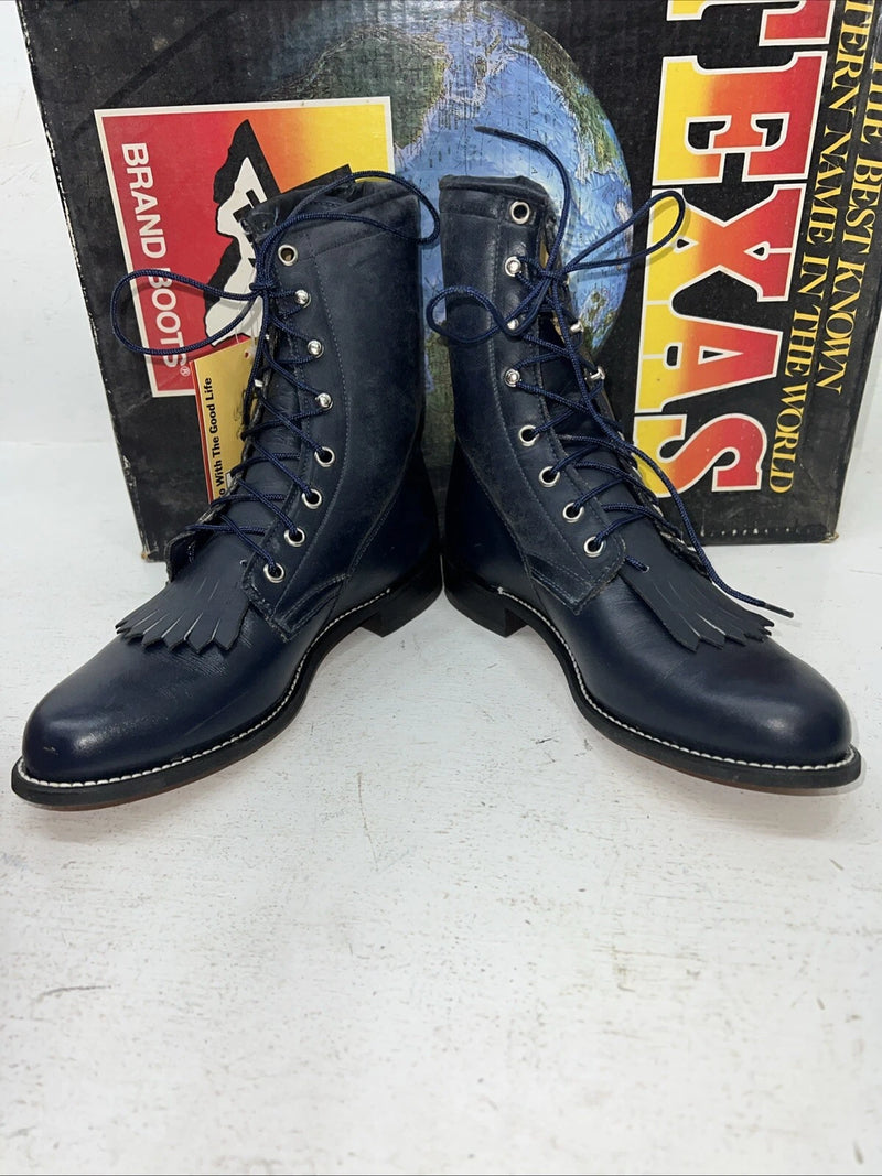 New Women’s Blue Lace Up Texas Brand Cowboy Boots. 4445 7 M. 18-76