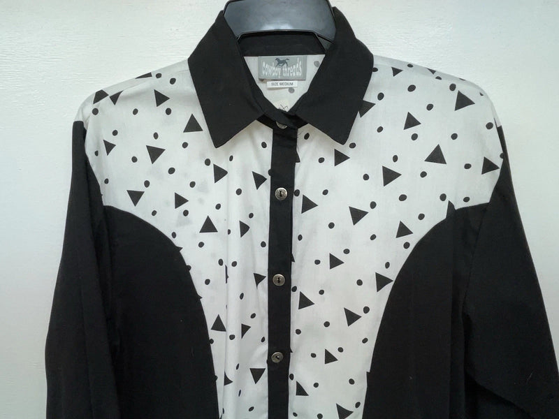 New Women’s Black White Cowboy Threads Long Sleeve Button Up Shirt M #790 3B-21
