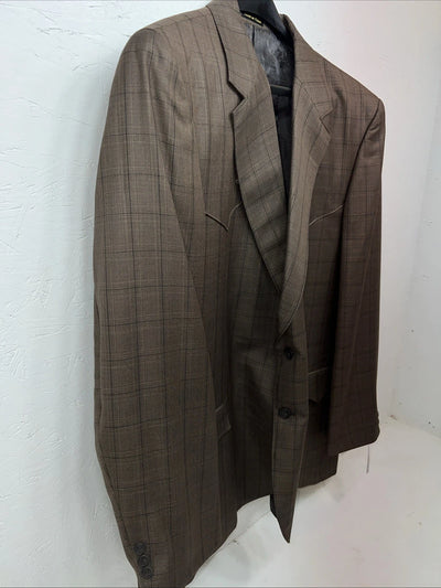 New Circle S Brown Plaid Suit Jacket 52L #25832 Y-600