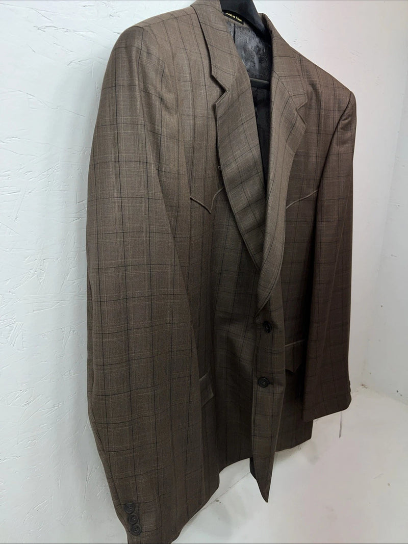 New Circle S Brown Plaid Suit Jacket 52L #25832 Y-600