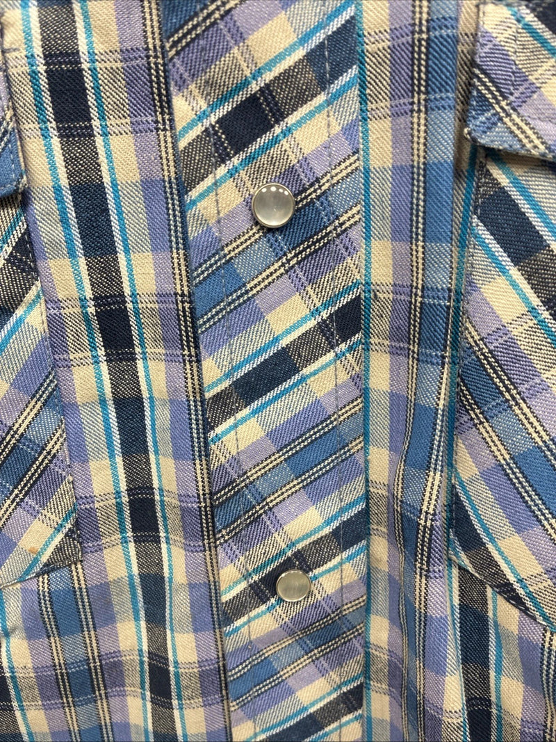 Me end Champion Westerns Purple Plaid Long Sleeve Pearl Snap 14.5 Small R-35
