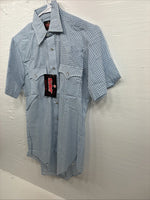 New Men’s Western Shirts Blue Checkered Short Sleeve Pearl Snap Small J-72