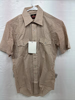 New Mems Western Shirt Brown Checkered Short Sleeve Pearl Snap Small AA-103