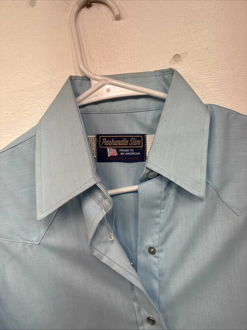 New Women’s Panhandle Slim Blue Long Sleeve Pearl Snap 14 Medium II-72