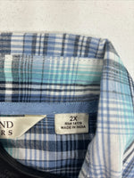 New Women’s Cumberland Blue Plaid Long Sleeve Pearl Snap 2XL GG-44