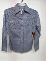 New Women’s Dickson Jenkins Blue Checker Long Sleeve Pearl Snap Size 34 GG-5