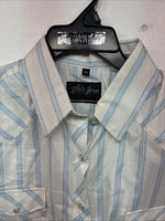 New Women’s White Horse Blue Stripe Long Sleeve Pearl Snap XL II-4