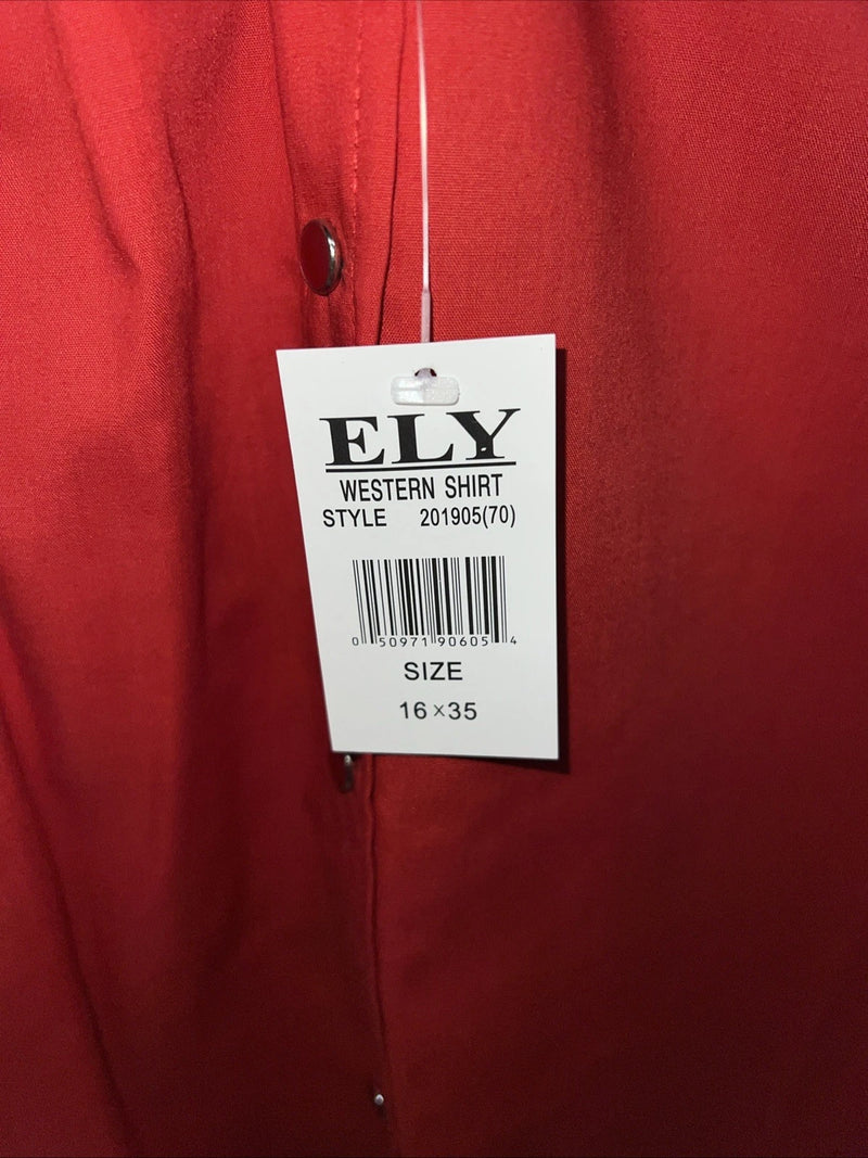 New Men’s Red ELY Cattleman Long Sleeve Pearl Snap Shirt. 16x35 L P-59