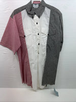 New Men’s Cowboy Threads Grey White Pink Short Sleeve Button Up Medium B-91