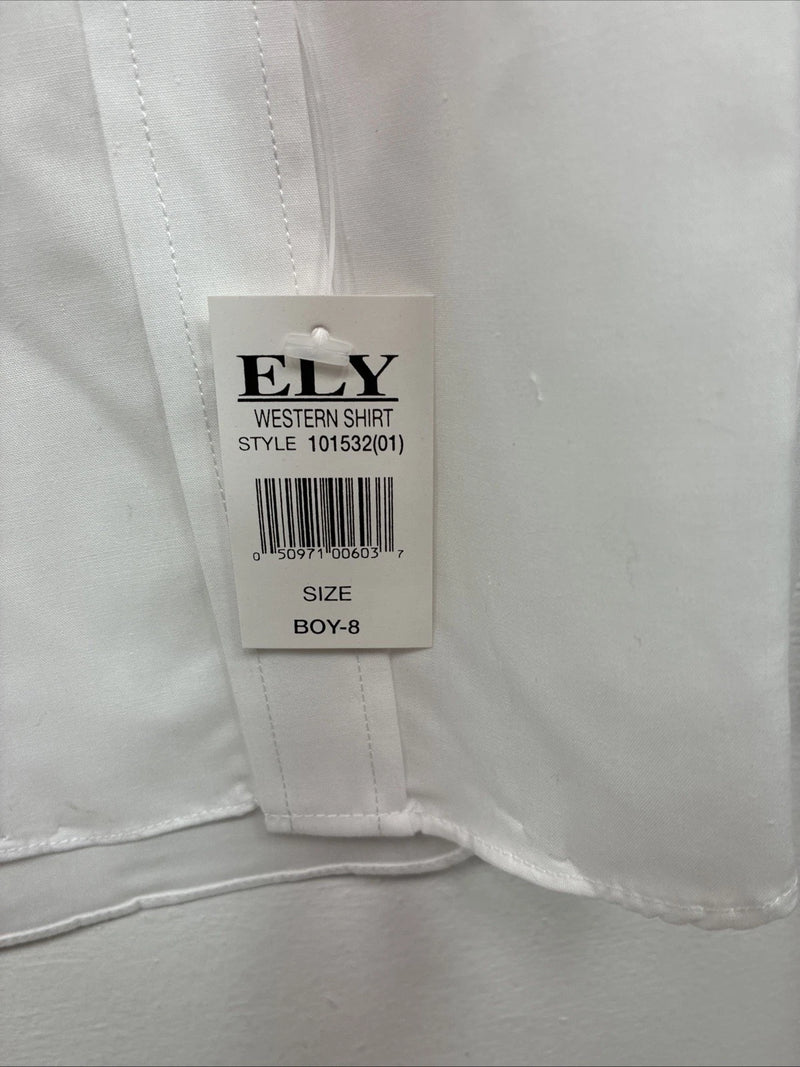 New Kids ELY Cattleman White Long Sleeve Pearl Snap Size Boy 8 YY-64