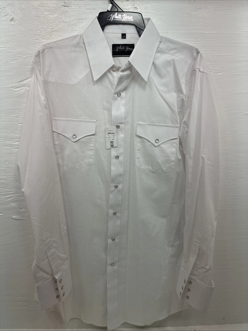 New Men’s White Horse White Long Sleeve Pearl Snap Large Tall AA-44