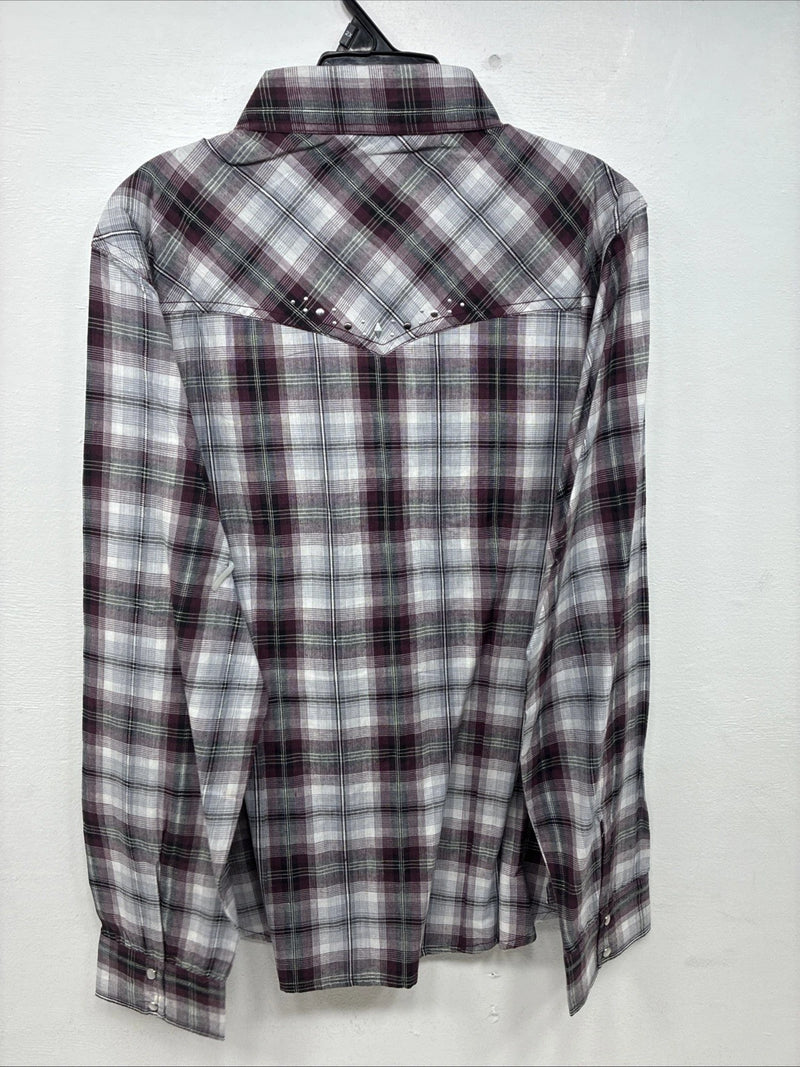 New Women’s Cumberland Purple Plaid Long Sleeve Pearl Snap 2XL GG-24