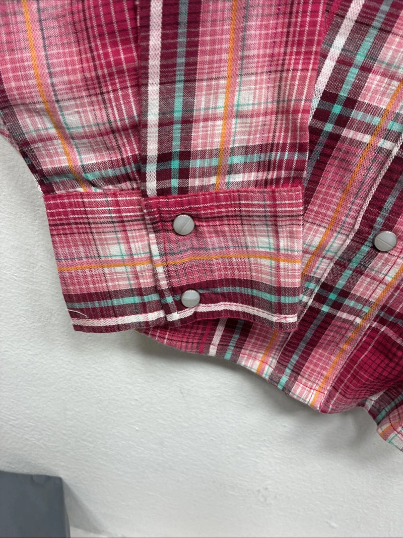 New Women’s Cumberland Pink Plaid Long Sleeve Pearl Snap Medium LL-1
