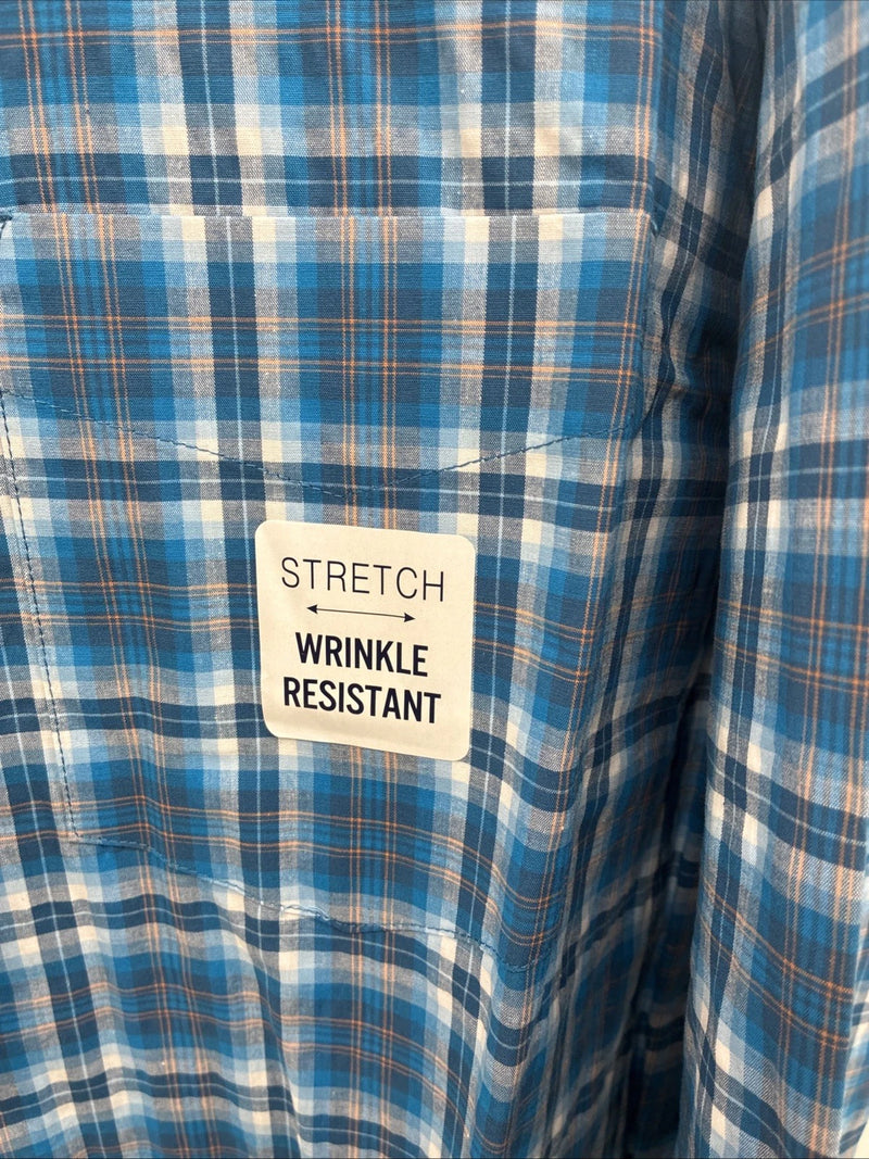 New Men’s ELY Cattleman Blue Plaid Long sleeve Button Up 2XL M-49 