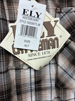 New Men’s ELY Cattleman Brown Plaid Long Sleeve Pearl Snap XL O-42