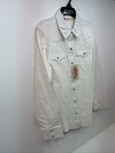 New Women’s Cumberland White Gem Long Sleeve Pearl Snap Medium LL-8