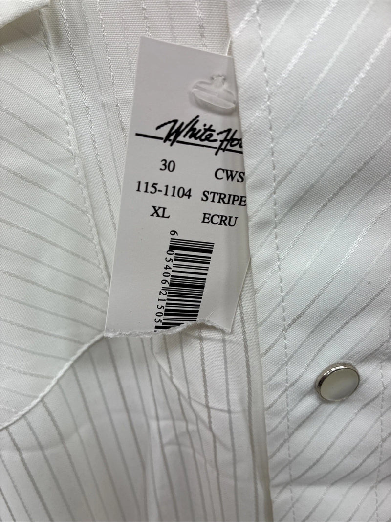 New Men’s White Horse White Stripe Design Long Sleeve Pearl Snap XL O-63