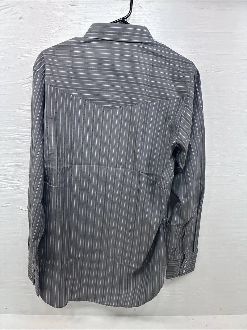 New Men’s ELY Cattleman Gray White Design Long Sleeve Pearl Snap 16 Large X-19