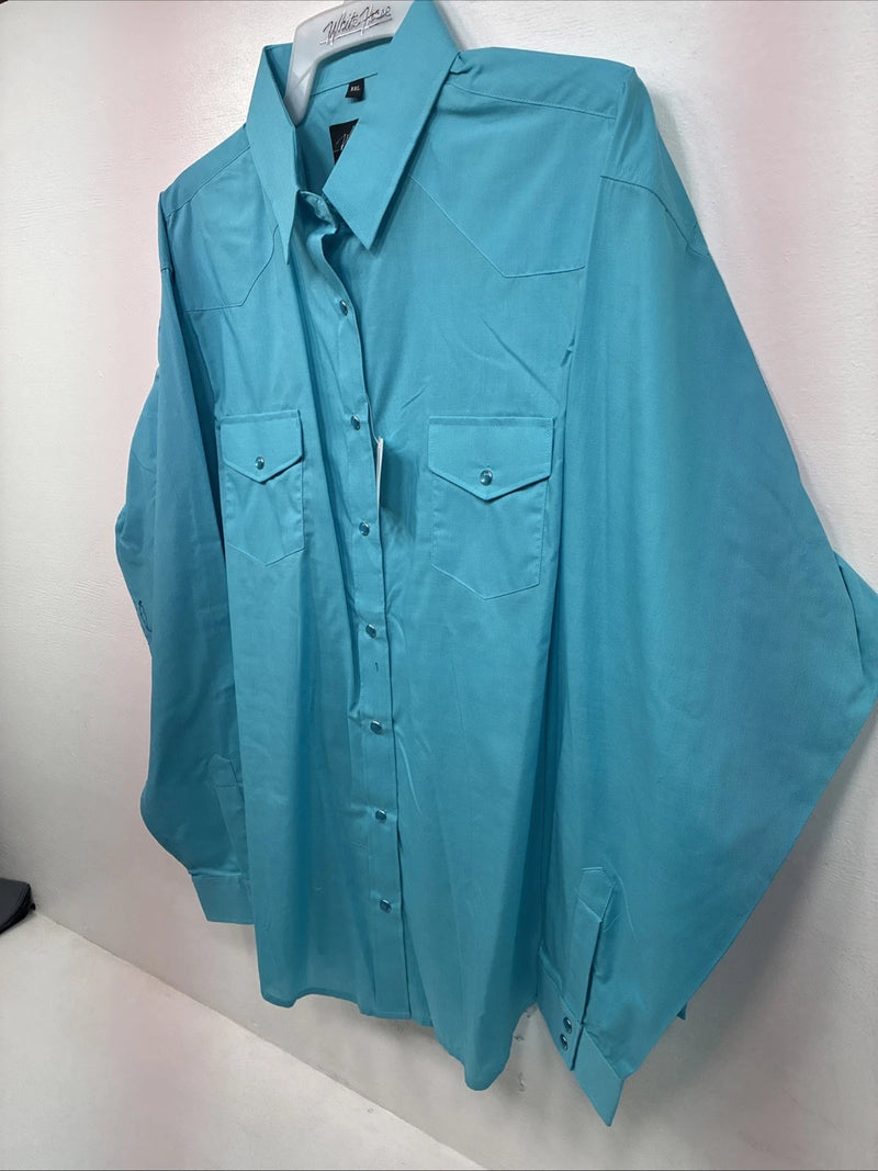 New Women’s White Horse Blue Long Sleeve Pearl Snap 2XL GG-37