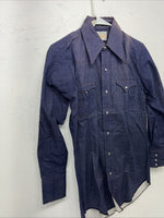 New Men’s Karman Western Wear Denim Pearl Snap Shirt. 14.5 x 32 Small A-169