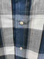 New Men’s ELY Cattleman Blue Gray Plaid Long Sleeve Pearl Snap Medium J-90