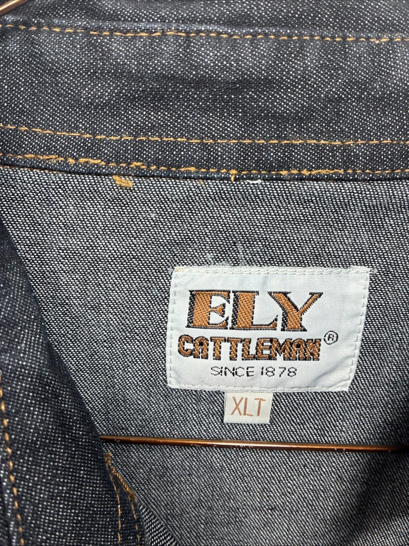 New Men’s ELY Cattleman Dark Wash Jean Long Sleeve Pearl Snap XL Q-44