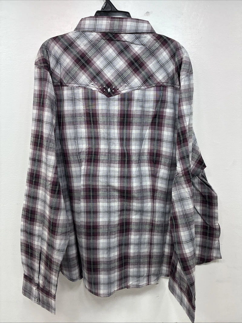 New Women’s Cumberland Purple Plaid Long Sleeve Pearl Snap Size 3X KK-85