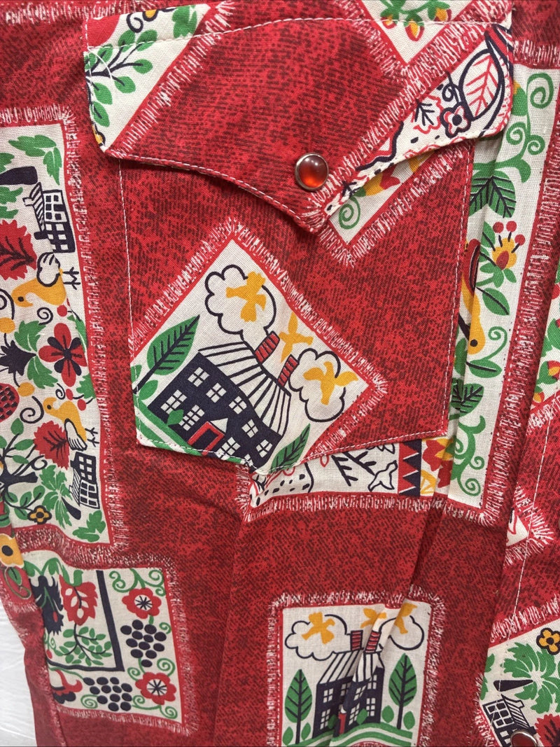 New Men’s Panhandle Slim Red Designed Short Sleeve Pearl Snap 15 Medium T-85