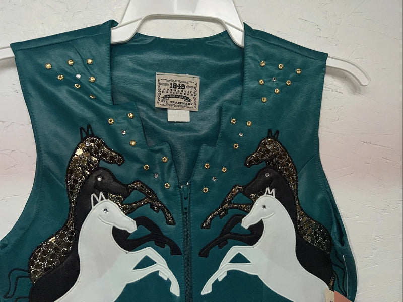 New Women’s 1849 Authentic Ranchwear Blue Horse Show Vest XS L-600