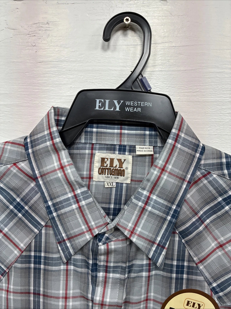 New Men’s ELY Cattleman Gray Multiple Flannel Long Sleeve Pearl Snap 2XL F-62