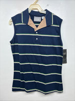 New Women’s Court Blue Stripe Short Sleeve Polo Shirt Medium KK-65