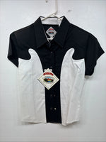 New Women’s Cumberland Black White Short Sleeve Pearl Snap Small TT-108