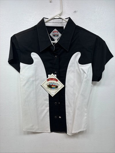 New Women’s Cumberland Black White Short Sleeve Pearl Snap Small TT-108