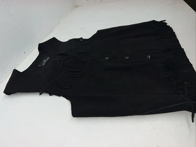 New Women’s Western Express Black Leather Fringe Biker Vest XL L-605