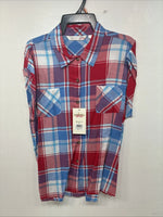New Women’s Cumberland Red Blue Plaid Short Sleeve Button Up Medium GG-4