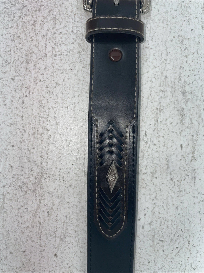 New Brown Genuine Leather Hired Hand Thread With Pendent 32” Belt #2620201 Z-20