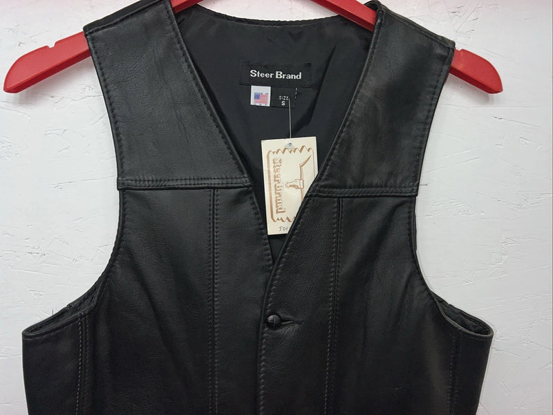 New Women’s Steerbrand Black Leather Biker Vest Small S-601