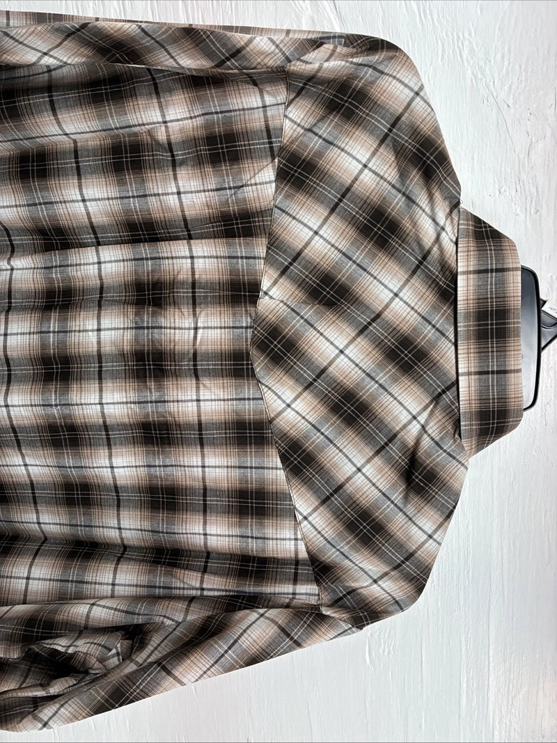 New Men’s ELY Cattleman Brown Plaid Long Sleeve Pearl Snap XL O-42