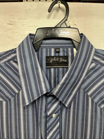 New Men’s White Horse Dark Blue Stripe Long Sleeve Pearl Snap 2XL H-46