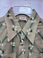 New Men’s ELY Plains Green Tan Floral Long Sleeve Pearl Snap 16.5 Large V-56