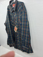 New Men’s ELY Plains Green Multicolor Plaid Long Sleeve Pearl Snap Large M-39