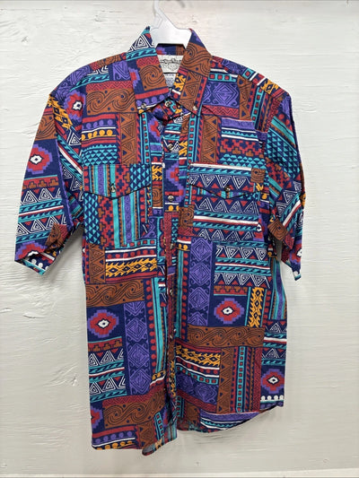 New Men’s San Angela Multiple Color Design Short Sleeve Button Up Medium J-75