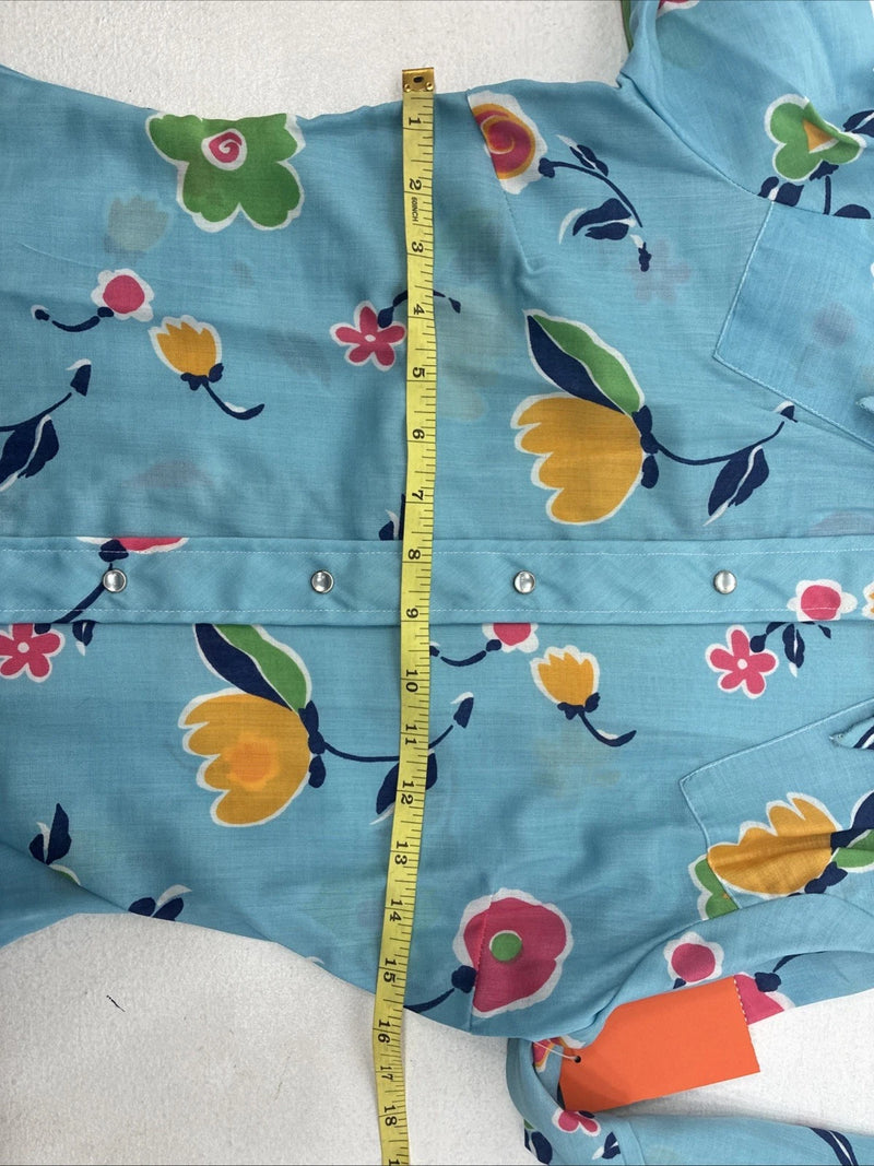 New Women’s Dickson Jenkins Blue Floral Long Sleeve Pearl Snap Size 30 KK-92