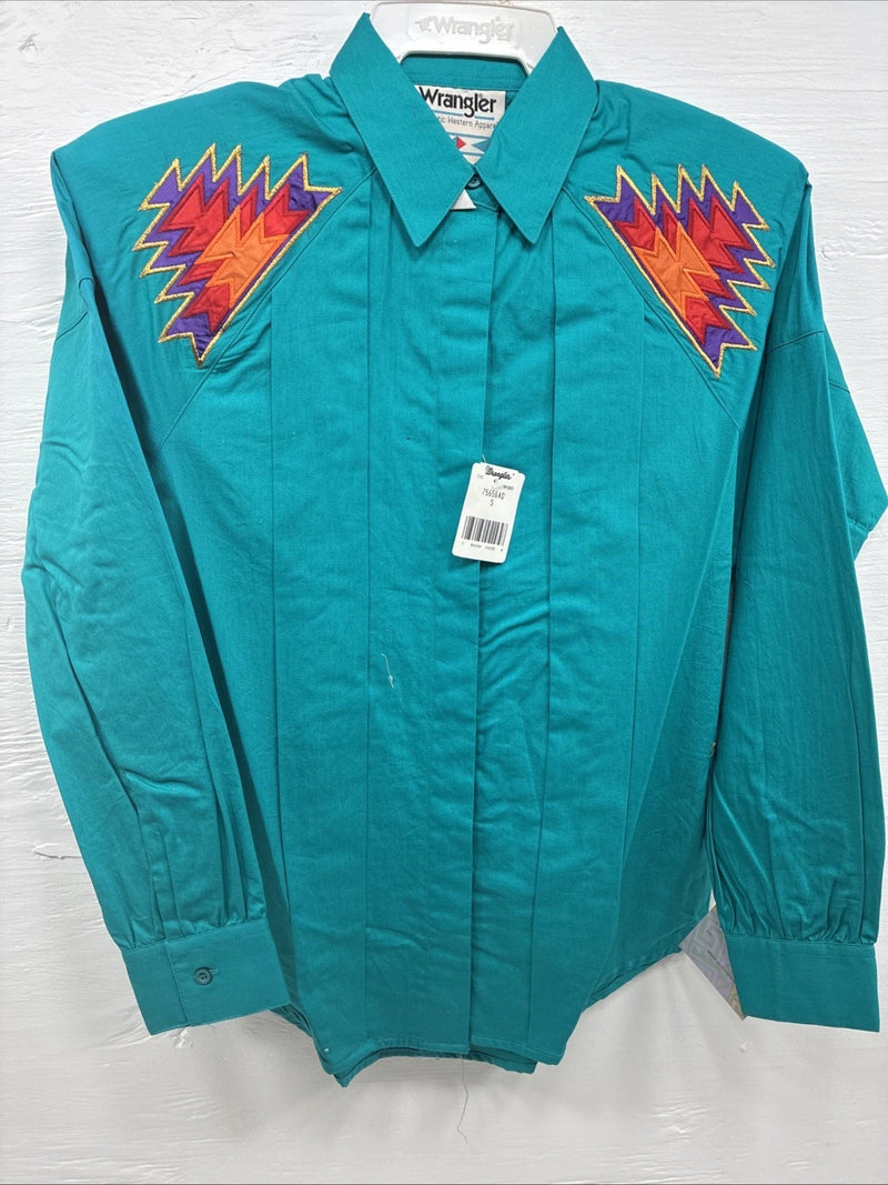 New Men’s Wrangler Teal Western Design Long Sleeve Cover Button Up Small J-49