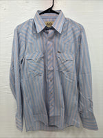 New Men’s ELY Cattleman blue Stripe Long Sleeve Pearl Snap 15.5 Medium Q-106