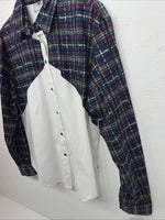 New Women’s Cowboy Threads White Navy Plaid Long Sleeve Button Up Shirt M 3B-75
