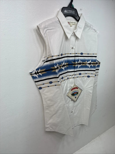 New Women’s Cumberland White Deign Short Sleeve Pearl Snap XL II-28