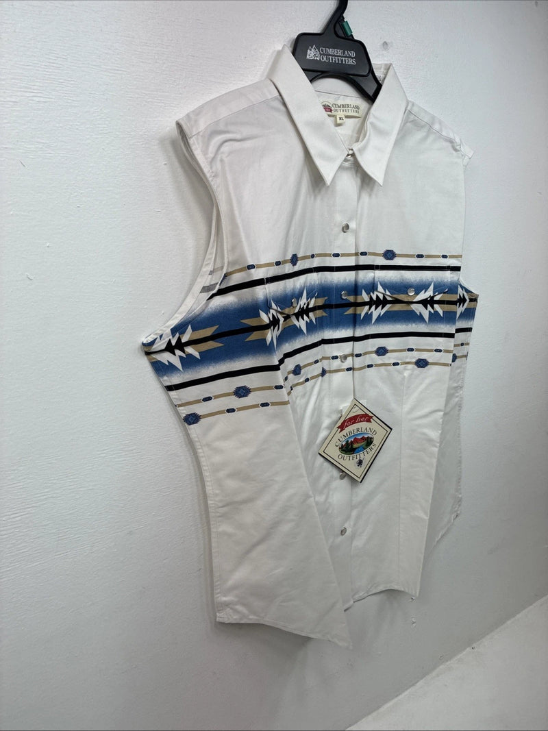 New Women’s Cumberland White Deign Short Sleeve Pearl Snap XL II-28