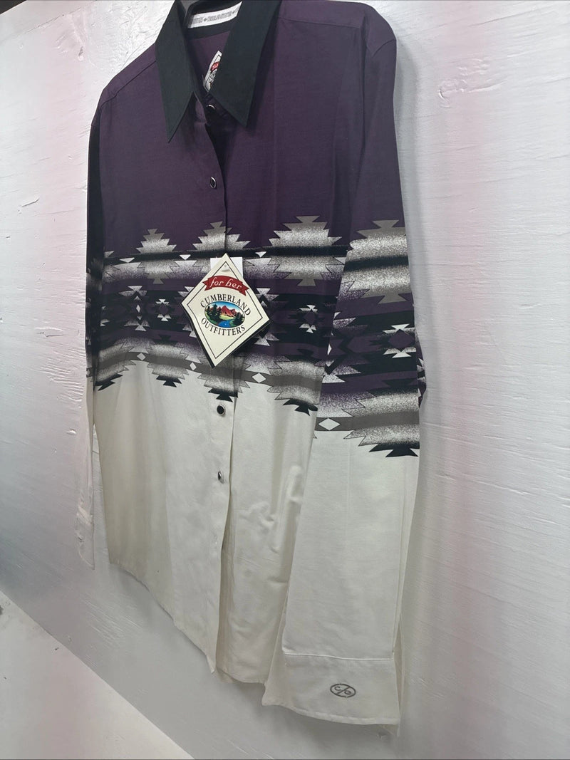 New Women’s Cumberland Purple Western Long Sleeve Button Up Pearl Medium V-59